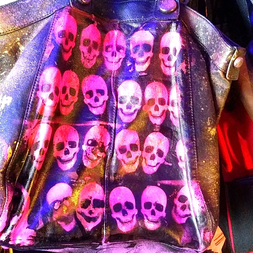 Leather Skull Trash Handbag by PhuckCulture Banana Republic Pink BLACK CUSTOM